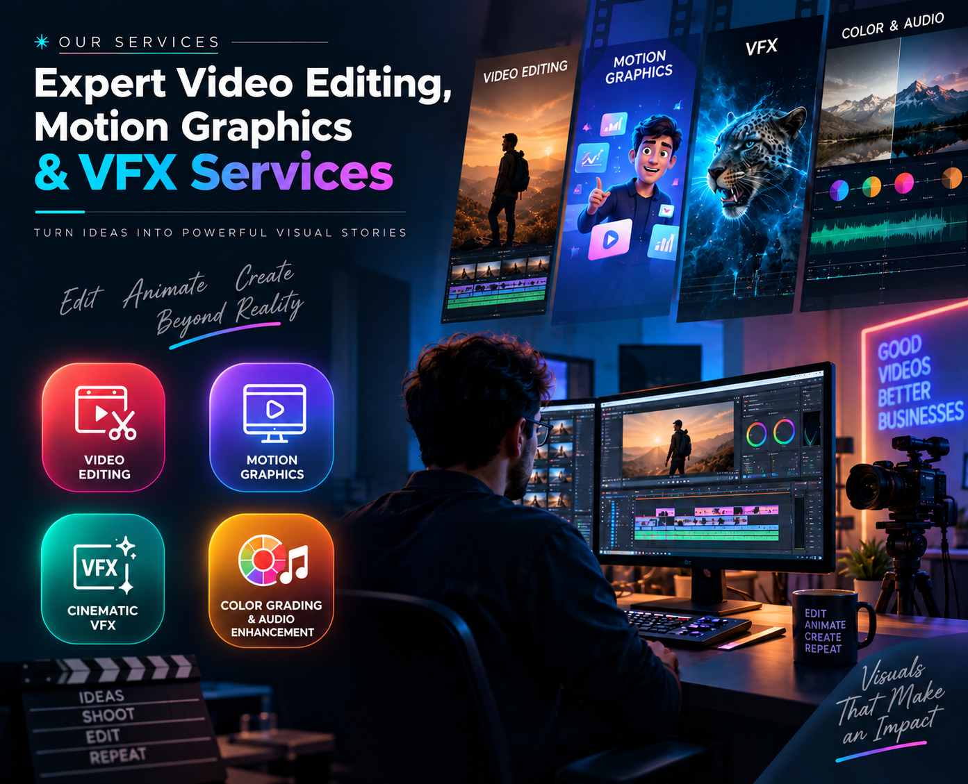 Video Editing, Motion Graphics and VFX Services
